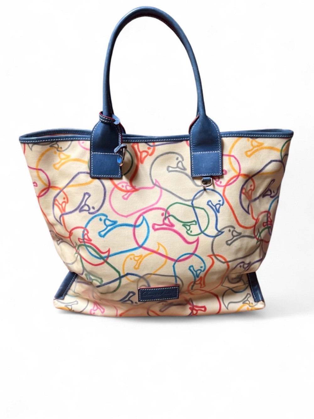 Dooney & Bourke Multicolor Duck-Print Canvas Tote with Blue Trim